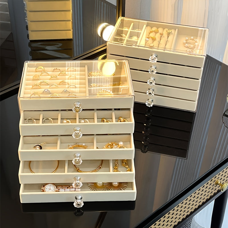 Five-Layer Jewelry Storage Box, Jewelry Organizer, Jewelry Rack, Tray, Jewelry Box with Lockable Storage Box, Multi-Layer Lockable Pearl Jewelry Box, Double Drawer Jewelry Box, Suitable for 10 Occasions Lockable Rings, Earrings, Bracelets, Necklaces