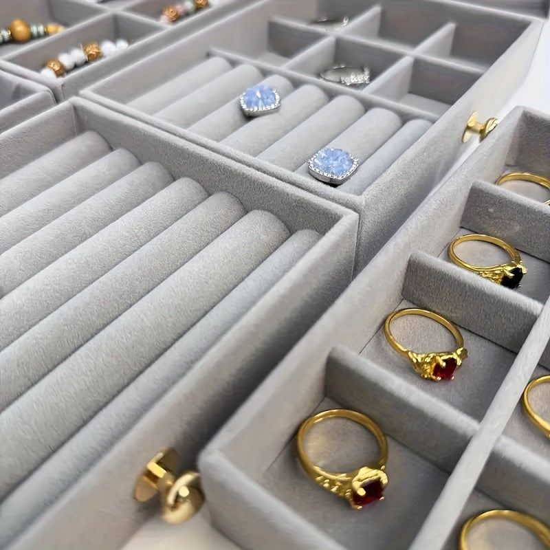 2-Tier + 5-Layer Large Capacity Transparent Desktop Jewelry Organizer, Bracelet and Necklace Storage Box with Multiple Compartments, Ring Holder, Earring Rack, Soft Padded Necklace and Bracelet Protector, Suitable for Vanity or Desk, Jewelry Box, Jewelry