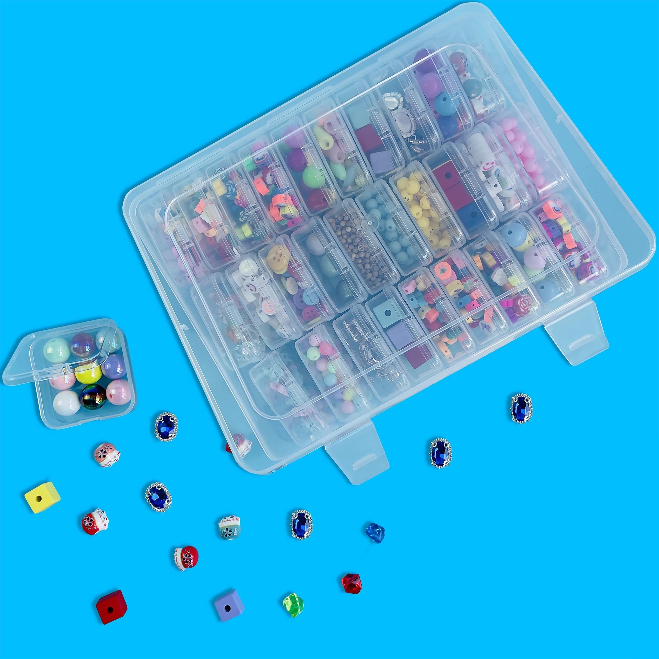 20/30pcs/set of rectangular plastic storage box, transparent multifunctional portable storage box, handicraft organizer, used for hair accessories jewelry, necklaces, rings, DIY handmade rice beads classification storage containers, art nail polish
