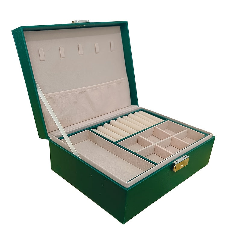 High-End Vintage Faux Leather Multi-Layer Jewelry Box with Drawers and Soft Lining, Large Capacity for Necklaces, Earrings, Rings, and Watches, Suitable for Bedroom or Dressing Room, Desktop Storage Function, Perfect Home Decor and Holiday Gift, Various