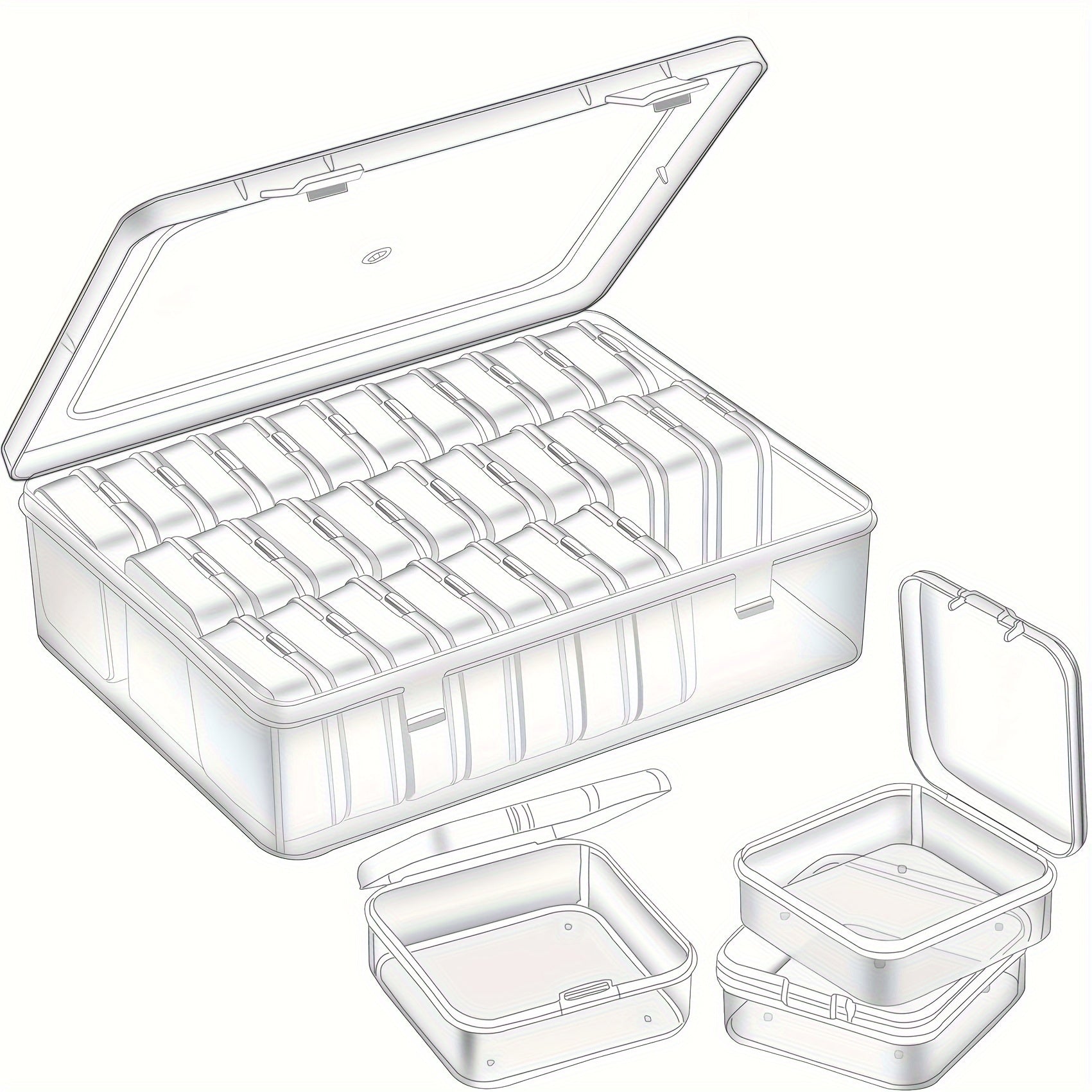 20/30pcs/set of rectangular plastic storage box, transparent multifunctional portable storage box, handicraft organizer, used for hair accessories jewelry, necklaces, rings, DIY handmade rice beads classification storage containers, art nail polish