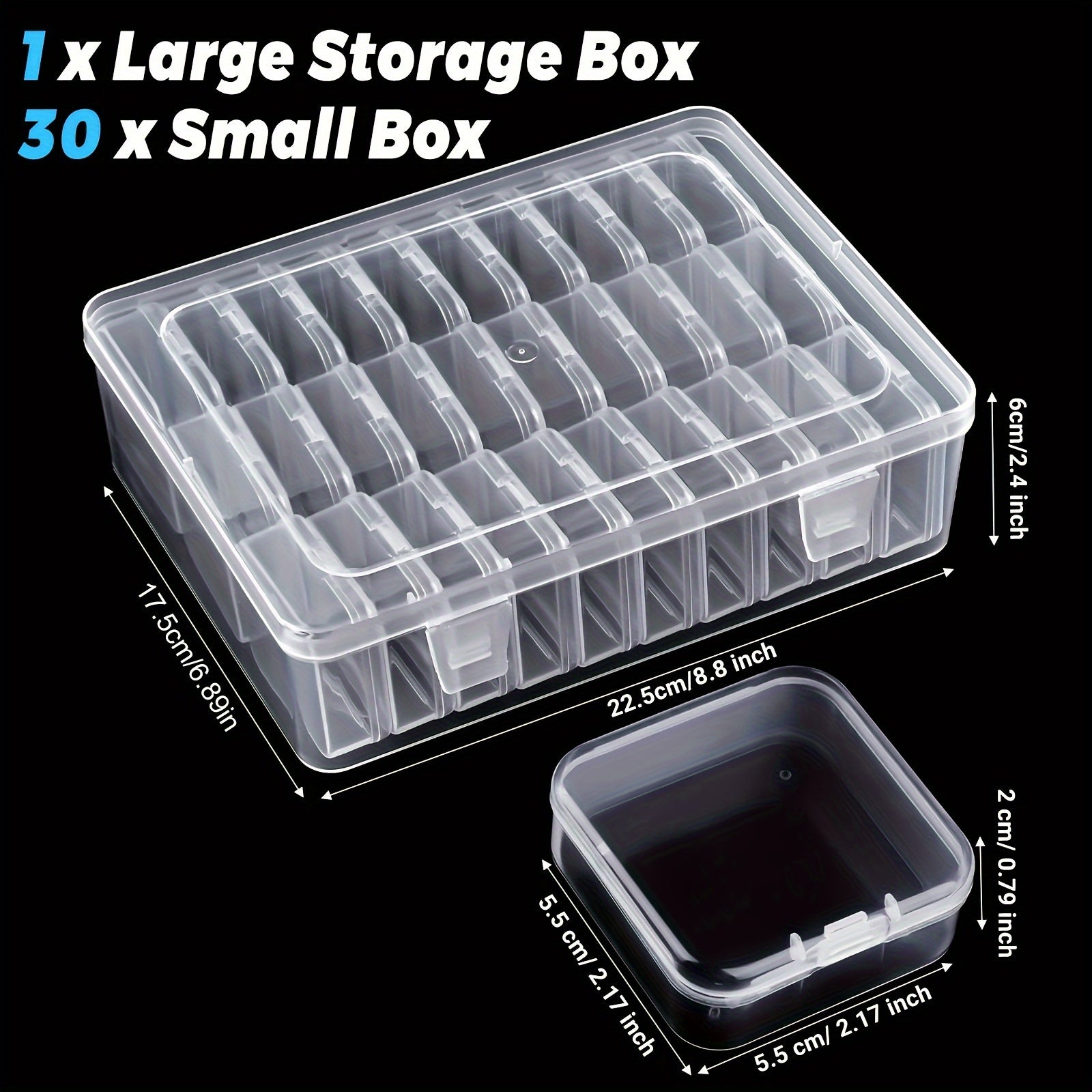 20/30pcs/set of rectangular plastic storage box, transparent multifunctional portable storage box, handicraft organizer, used for hair accessories jewelry, necklaces, rings, DIY handmade rice beads classification storage containers, art nail polish