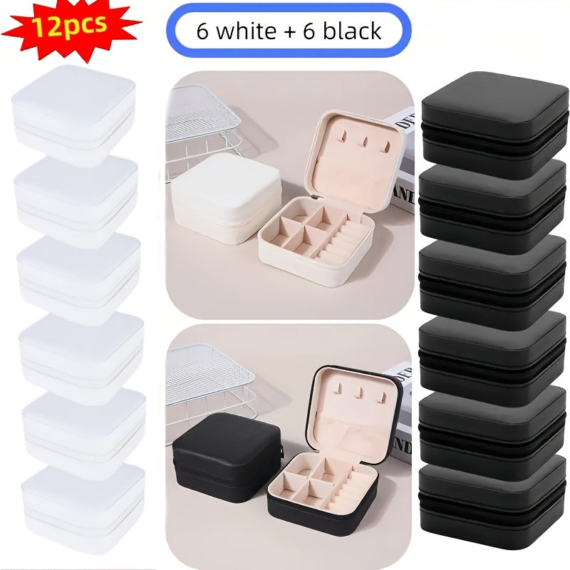 12pcs Black and White Combination Jewelry Box, Faux Leather Accessory Organizer, Portable Earring Storage Case, Perfect for Travel and Daily Use, Ideal as a Bridesmaid Proposal Gift Set, Suitable for Valentine's Day and New Year Gifts