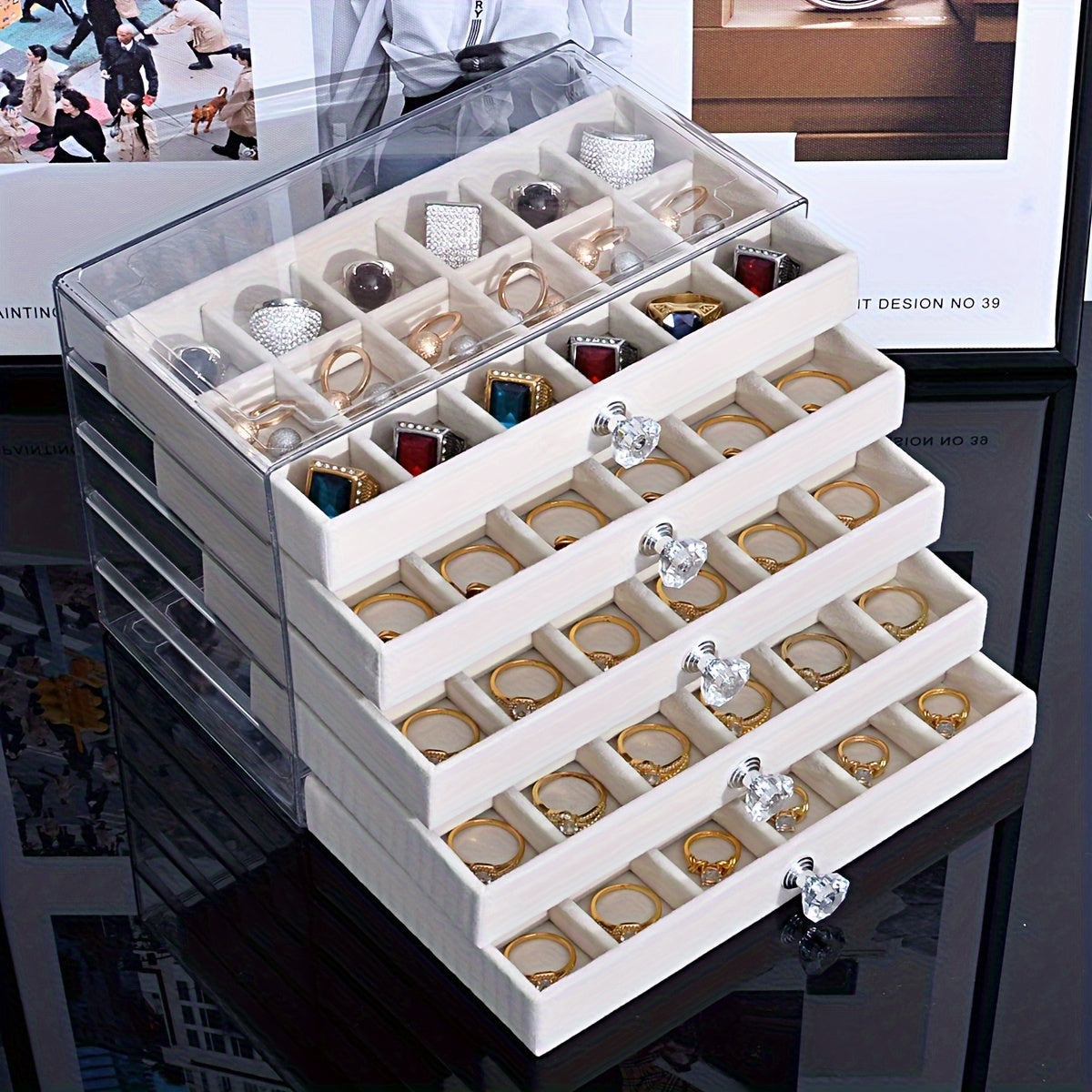 1 Multi-Function Transparent Desktop Large-Capacity Drawer Jewelry Box, Bracelet Bracelet Earring Ring Storage Box, Multi-Layer Partition Watch Storage Box, Ring Box, Earring Storage Box, Necklace Storage Rack, Earring Storage Box, Jewelry Storage Bo