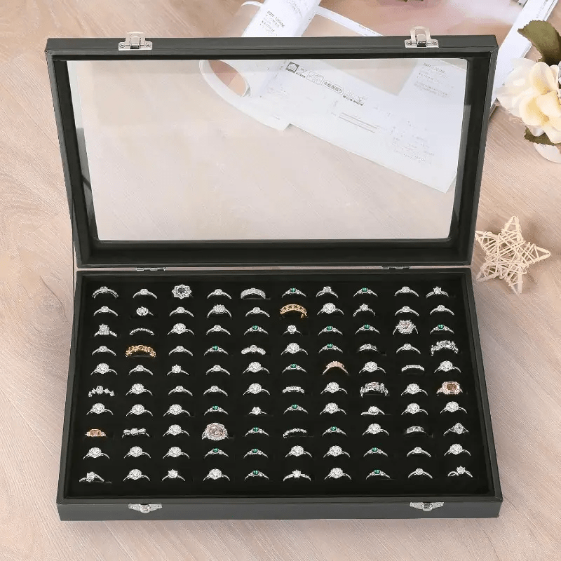 Luxury Black Velvet Jewelry Organizer Box with Transparent Glass Lid - Spacious Multi-Compartment Design for Earrings, Necklaces, Bracelets - Elegant Gift for Mother'S Day, Anniversary, or Best Friend, Jewelry Box, Jewelry Making Display & Packaging