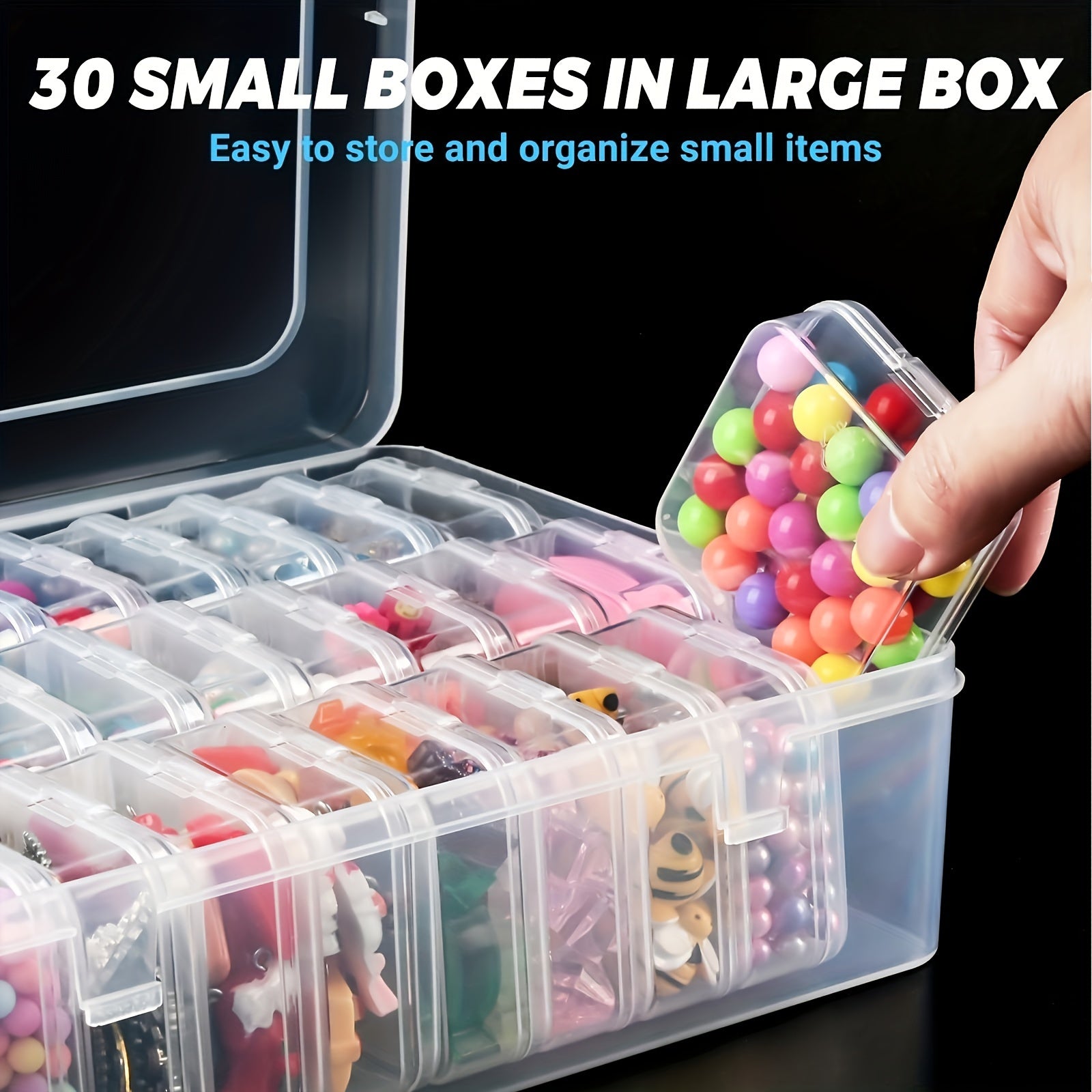 30pcs Plastic Storage Box Organizer Set - Transparent, Stackable Bins with Lock-Tight Latches for Crafts, Beads, Jewelry, Hardware, And Small Accessories,Diy Crafts,Beading Storage,Beading&Jewelry Making