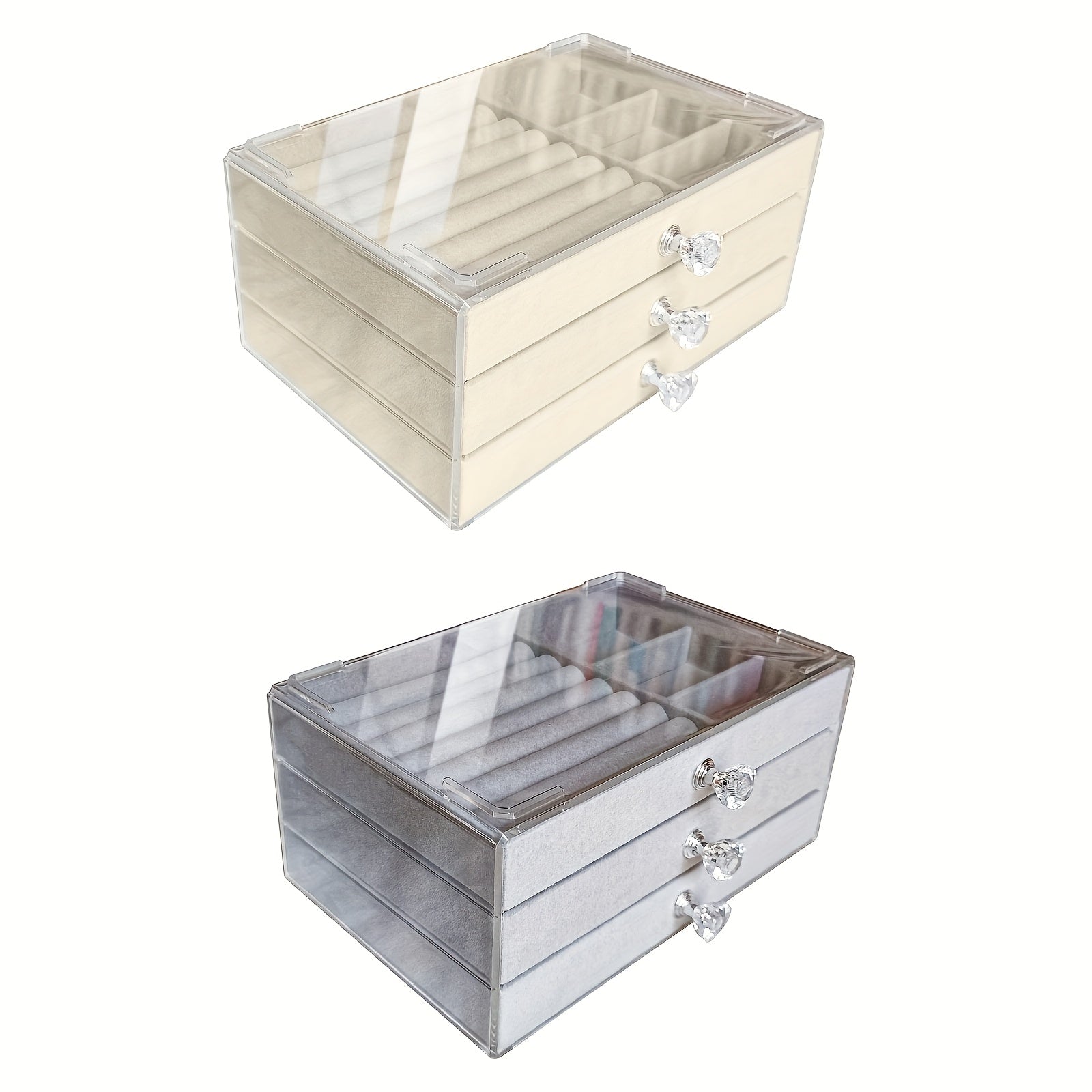 2pcs Jewelry Storage Box Set Three-layer Portable with Glass Lid Organizer for Earrings Display and Ring Display