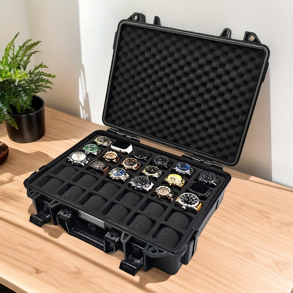 1pc Premium Watch Jewelry Storage Box, Protective Case, Portable ABS/PP Material Watch And Jewelry Storage Box, Suitcase, Pressure-Resistant And Drop-Proof, Waterproof And Dustproof. Large Capacity with Designs for Up to 12/20/30 Slots. Available in Blue,