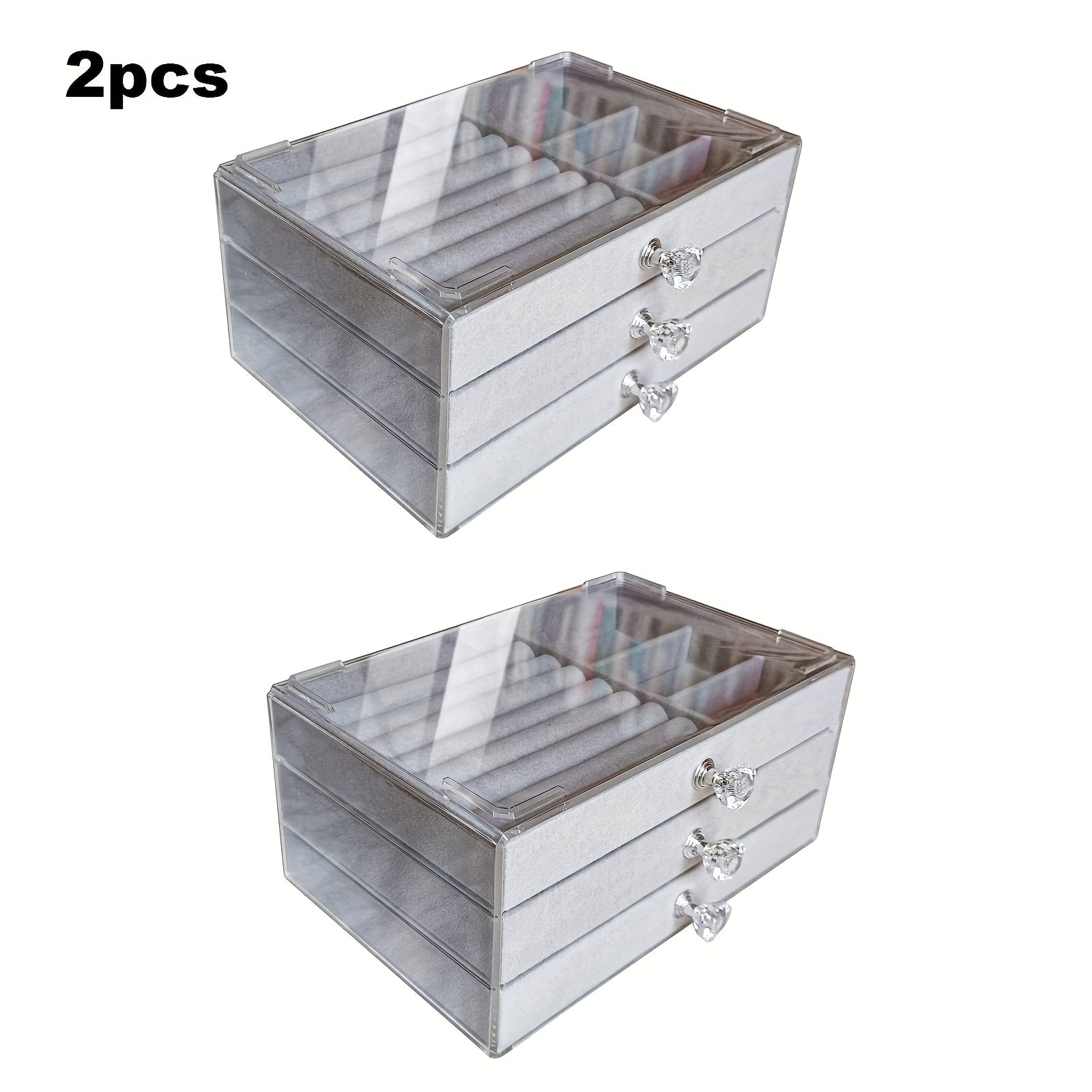 2pcs Jewelry Storage Box Set Three-layer Portable with Glass Lid Organizer for Earrings Display and Ring Display