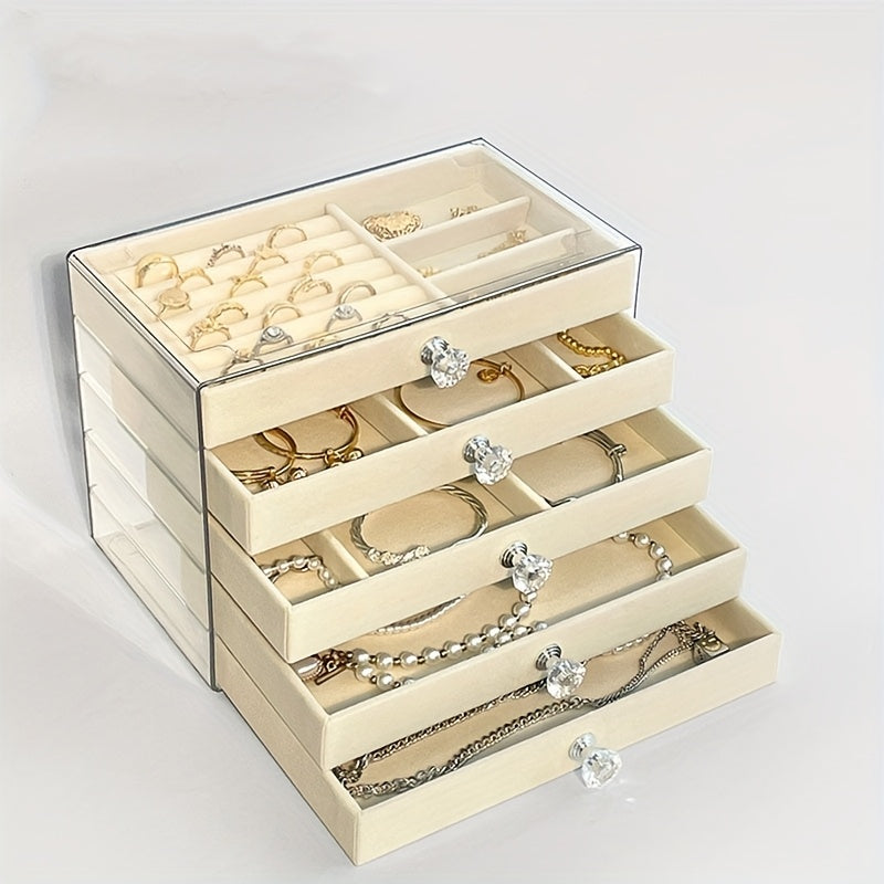 Five-Layer Jewelry Storage Box, Jewelry Organizer, Jewelry Rack, Tray, Jewelry Box with Lockable Storage Box, Multi-Layer Lockable Pearl Jewelry Box, Double Drawer Jewelry Box, Suitable for 10 Occasions Lockable Rings, Earrings, Bracelets, Necklaces