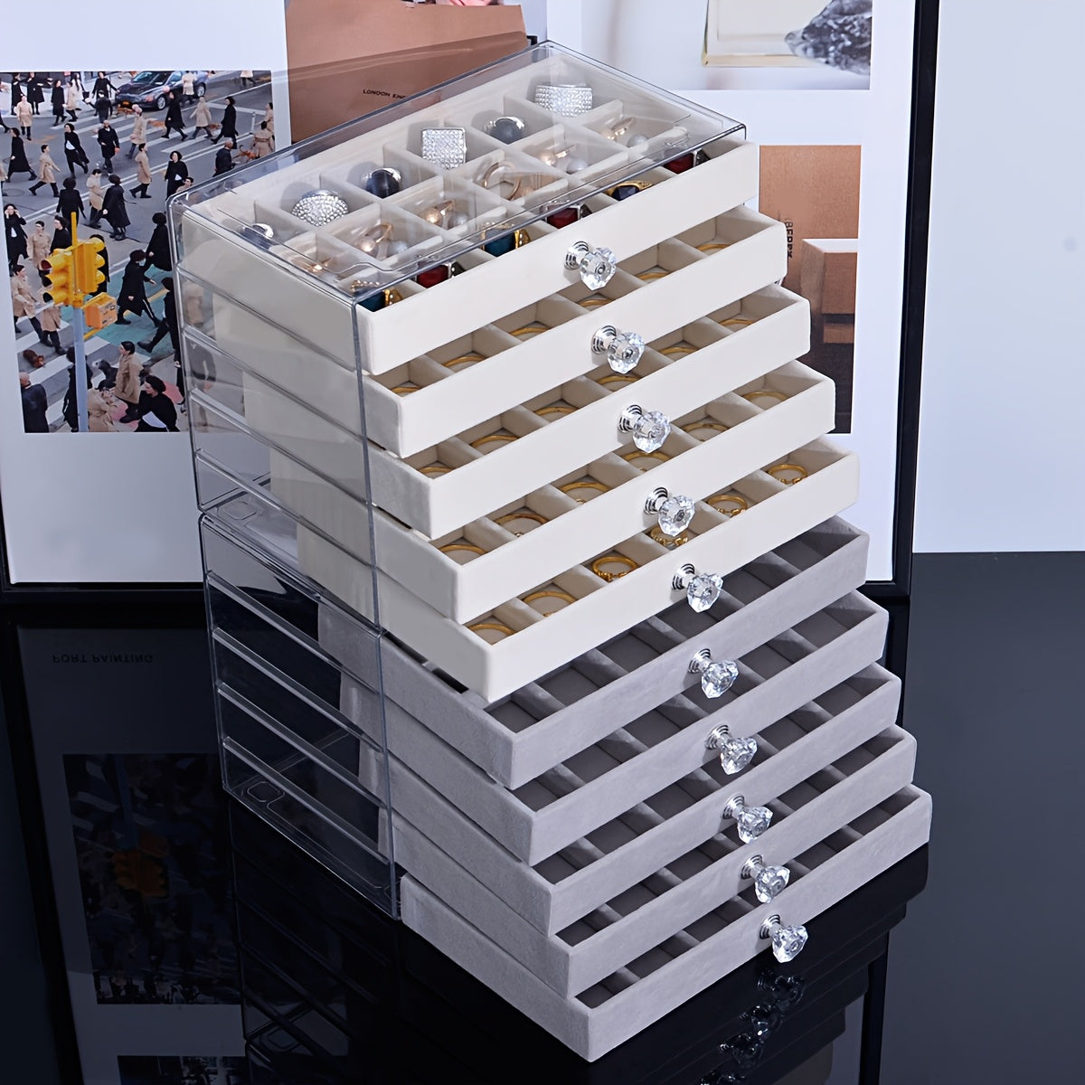 1 Multi-Function Transparent Desktop Large-Capacity Drawer Jewelry Box, Bracelet Bracelet Earring Ring Storage Box, Multi-Layer Partition Watch Storage Box, Ring Box, Earring Storage Box, Necklace Storage Rack, Earring Storage Box, Jewelry Storage Bo
