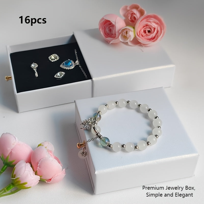 16pcs Fashion Minimalist Drawer Jewelry Boxes, Paper Material with Velvet Interior, Suitable for Storing Necklaces, Bracelets, Rings, Pendants, Earrings, Studs Also Great for Jewelry Display, Souvenir or Gift Packaging, A Surprise Gift for Girlfriend