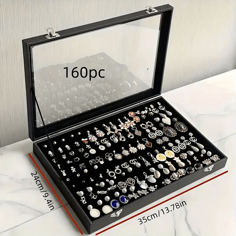 Luxury Black Velvet Jewelry Organizer Box with Transparent Glass Lid - Spacious Multi-Compartment Design for Earrings, Necklaces, Bracelets - Elegant Gift for Mother'S Day, Anniversary, or Best Friend, Jewelry Box, Jewelry Making Display & Packaging