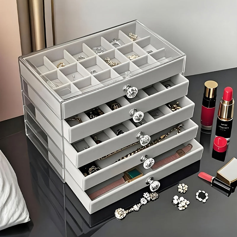 Five-Layer Jewelry Storage Box, Jewelry Organizer, Jewelry Rack, Tray, Jewelry Box with Lockable Storage Box, Multi-Layer Lockable Pearl Jewelry Box, Double Drawer Jewelry Box, Suitable for 10 Occasions Lockable Rings, Earrings, Bracelets, Necklaces