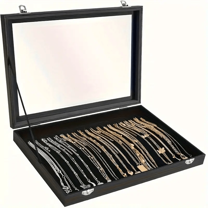 Luxury Black Velvet Jewelry Organizer Box with Transparent Glass Lid - Spacious Multi-Compartment Design for Earrings, Necklaces, Bracelets - Elegant Gift for Mother'S Day, Anniversary, or Best Friend, Jewelry Box, Jewelry Making Display & Packaging