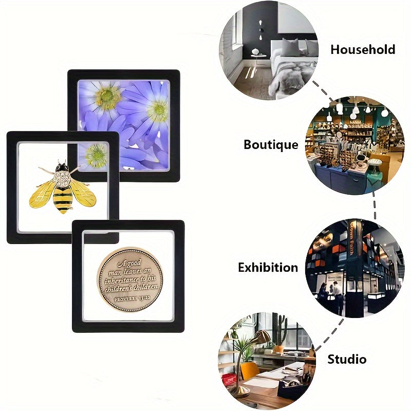 20pcs 3D Floating Display Boxes - Dustproof Jewelry Storage with Elastic Film, Transparent Hanging Organizers for Necklaces, Bracelets, Rings, Coins, Earrings & Pins, Ideal for Retail & Personal Use, Jewelry Boxes