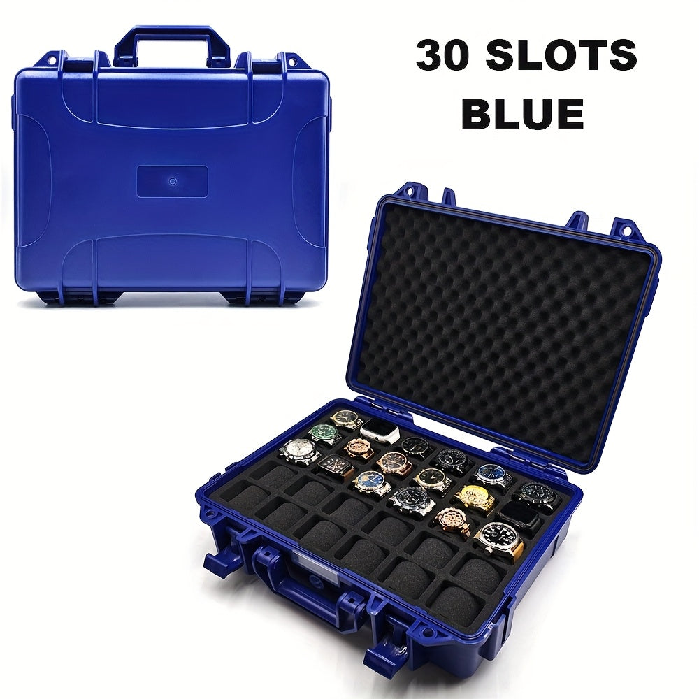 1pc Premium Watch Jewelry Storage Box, Protective Case, Portable ABS/PP Material Watch And Jewelry Storage Box, Suitcase, Pressure-Resistant And Drop-Proof, Waterproof And Dustproof. Large Capacity with Designs for Up to 12/20/30 Slots. Available in Blue,