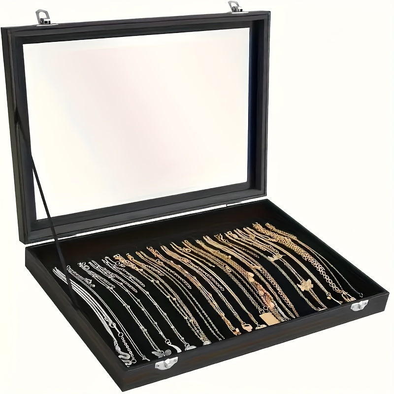 Luxury Black Velvet Jewelry Organizer Box with Transparent Glass Lid - Spacious Multi-Compartment Design for Earrings, Necklaces, Bracelets - Elegant Gift for Mother'S Day, Anniversary, or Best Friend, Jewelry Box, Jewelry Making Display & Packaging