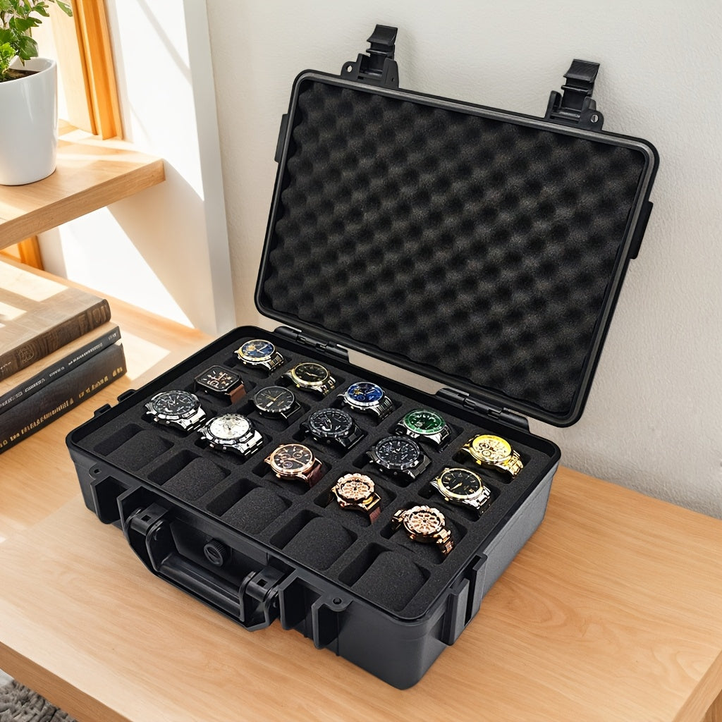 1pc Premium Watch Jewelry Storage Box, Protective Case, Portable ABS/PP Material Watch And Jewelry Storage Box, Suitcase, Pressure-Resistant And Drop-Proof, Waterproof And Dustproof. Large Capacity with Designs for Up to 12/20/30 Slots. Available in Blue,