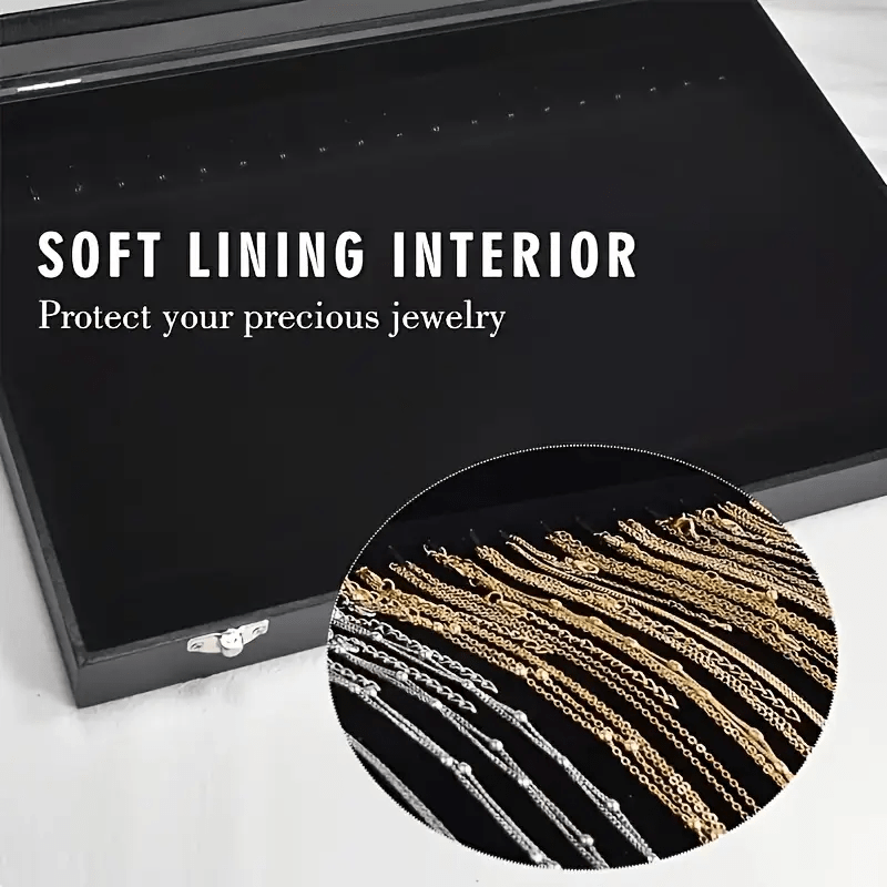 Luxury Black Velvet Jewelry Organizer Box with Transparent Glass Lid - Spacious Multi-Compartment Design for Earrings, Necklaces, Bracelets - Elegant Gift for Mother'S Day, Anniversary, or Best Friend, Jewelry Box, Jewelry Making Display & Packaging