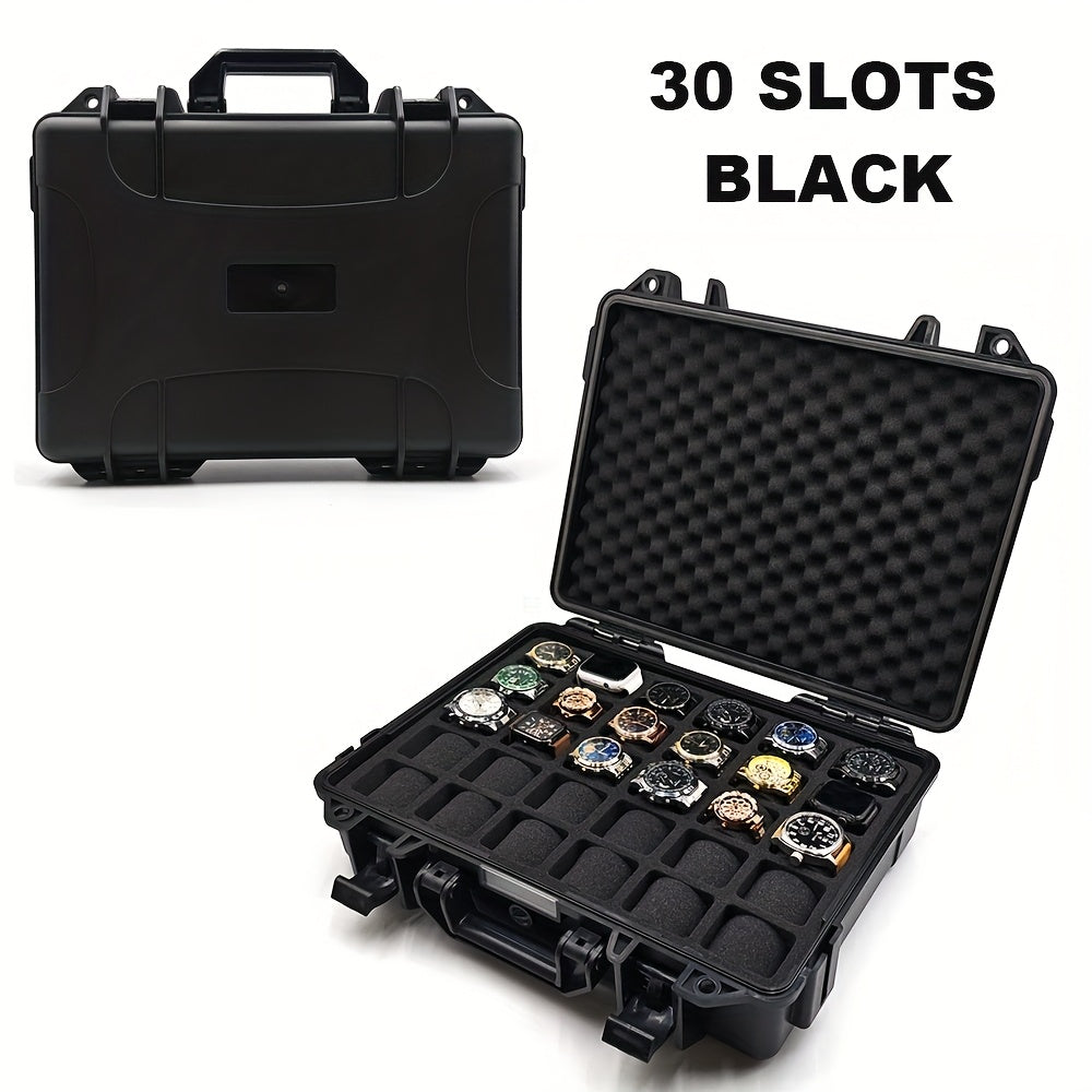 1pc Premium Watch Jewelry Storage Box, Protective Case, Portable ABS/PP Material Watch And Jewelry Storage Box, Suitcase, Pressure-Resistant And Drop-Proof, Waterproof And Dustproof. Large Capacity with Designs for Up to 12/20/30 Slots. Available in Blue,