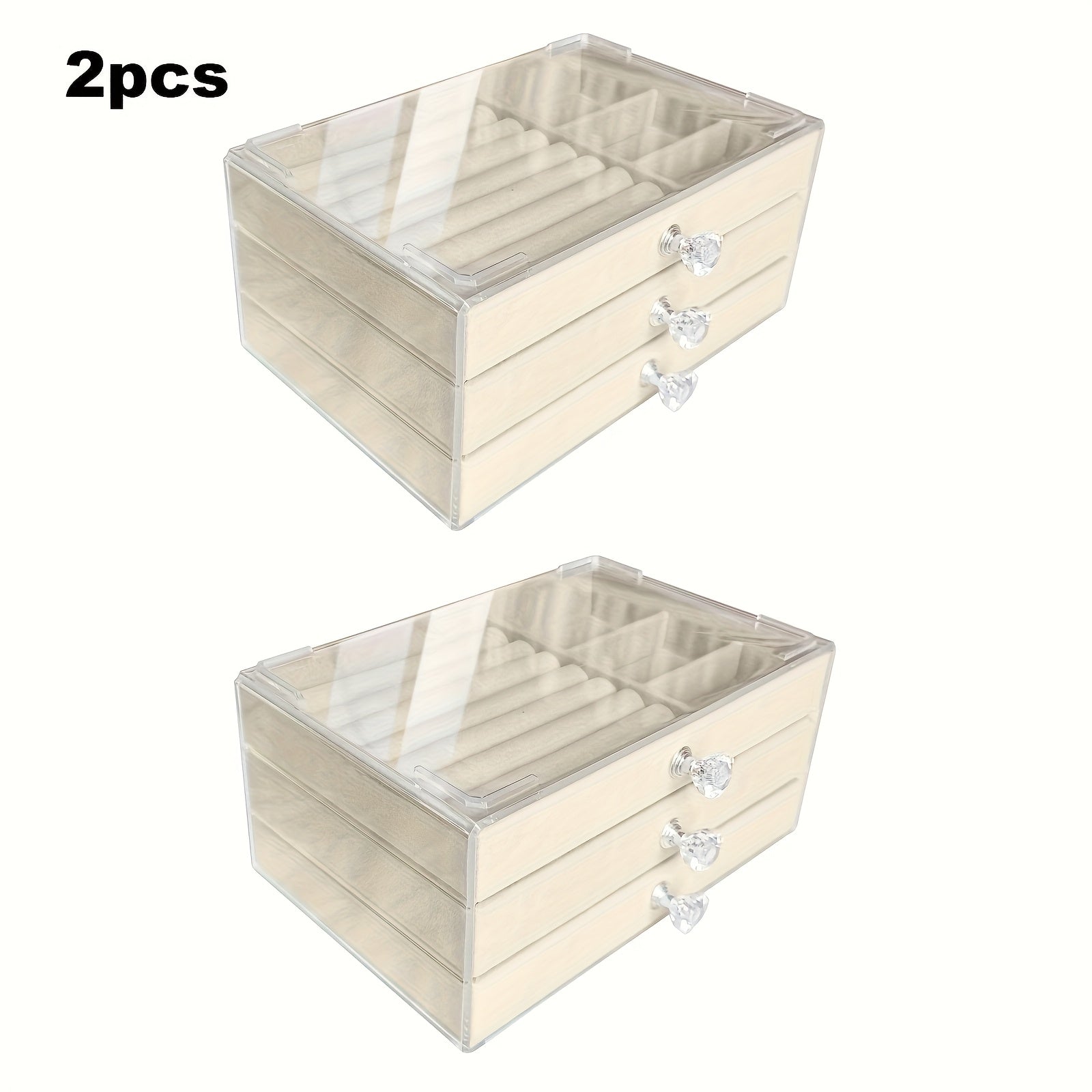 2pcs Jewelry Storage Box Set Three-layer Portable with Glass Lid Organizer for Earrings Display and Ring Display