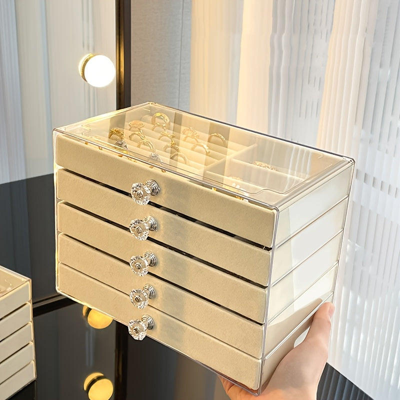 Five-Layer Jewelry Storage Box, Jewelry Organizer, Jewelry Rack, Tray, Jewelry Box with Lockable Storage Box, Multi-Layer Lockable Pearl Jewelry Box, Double Drawer Jewelry Box, Suitable for 10 Occasions Lockable Rings, Earrings, Bracelets, Necklaces