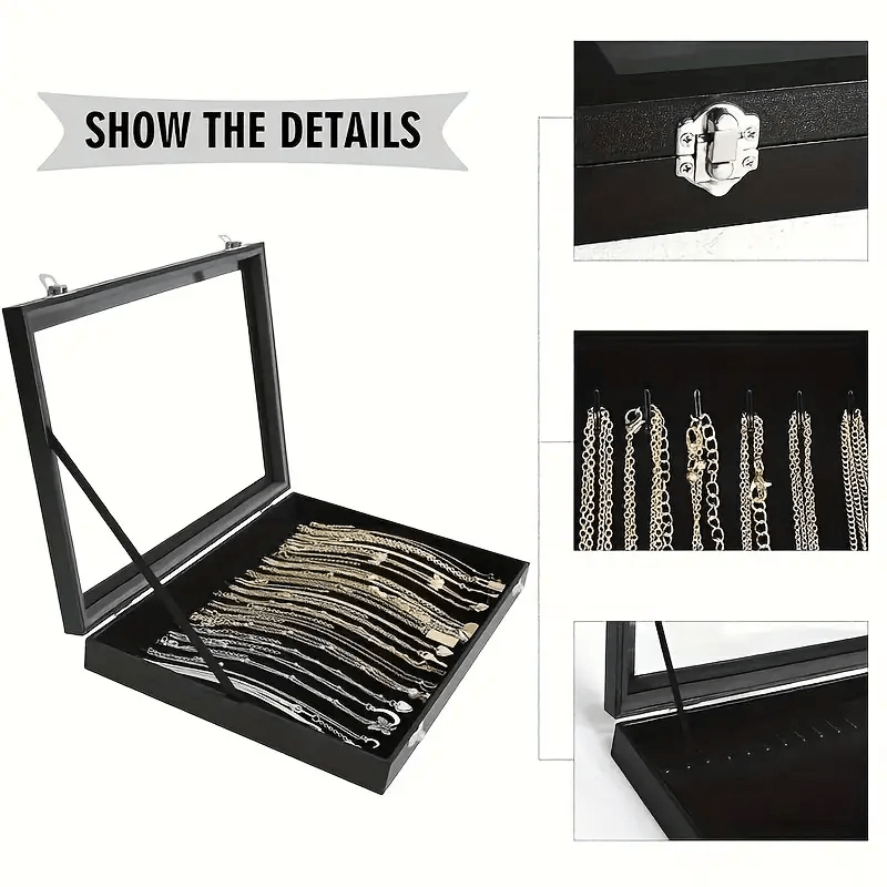 Luxury Black Velvet Jewelry Organizer Box with Transparent Glass Lid - Spacious Multi-Compartment Design for Earrings, Necklaces, Bracelets - Elegant Gift for Mother'S Day, Anniversary, or Best Friend, Jewelry Box, Jewelry Making Display & Packaging