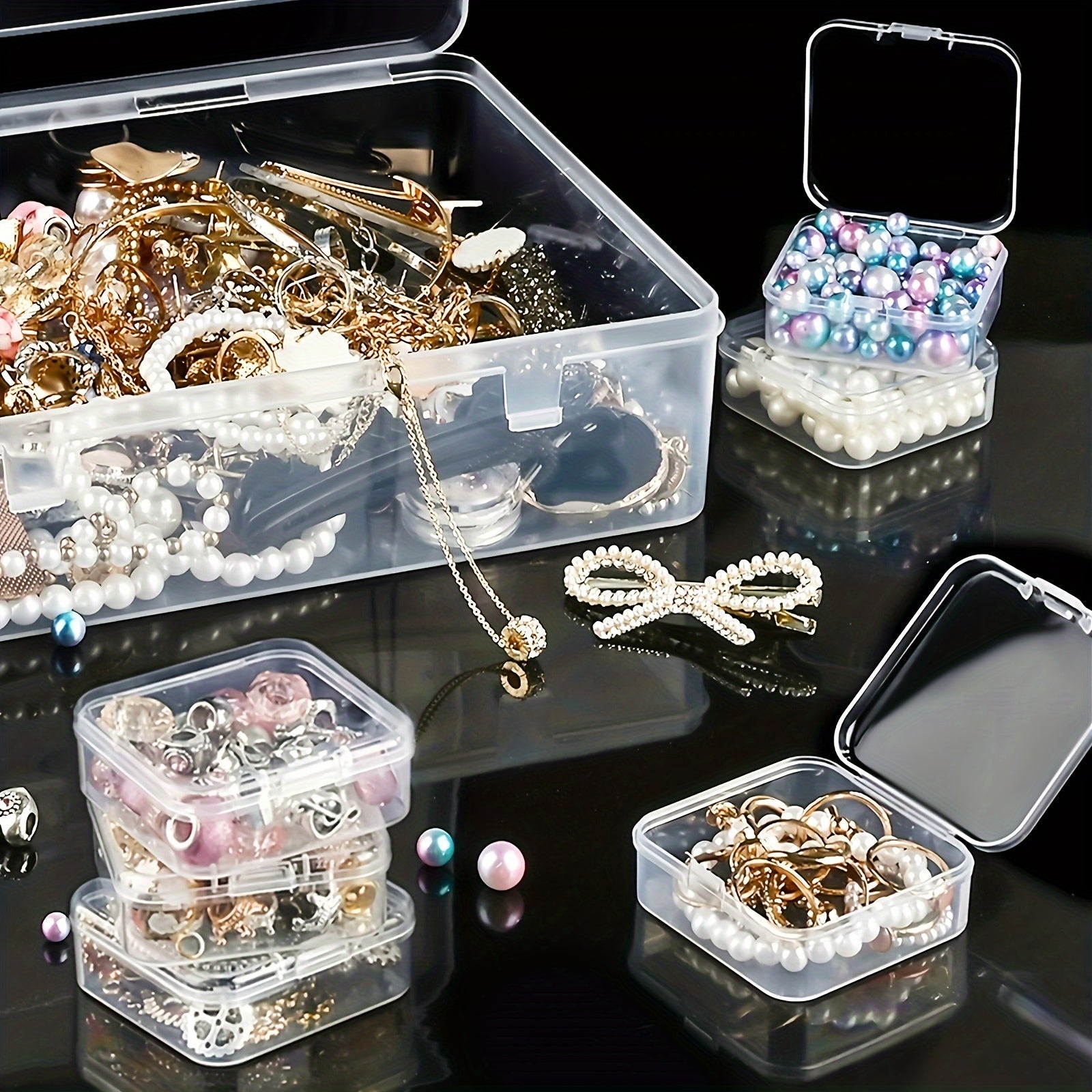 20/30pcs/set of rectangular plastic storage box, transparent multifunctional portable storage box, handicraft organizer, used for hair accessories jewelry, necklaces, rings, DIY handmade rice beads classification storage containers, art nail polish