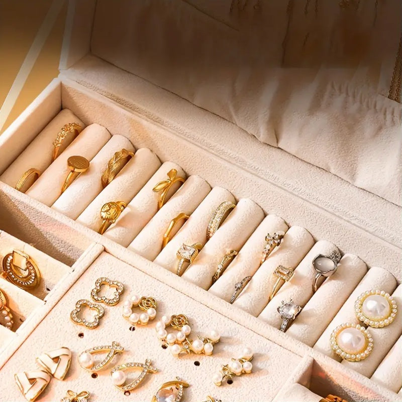 High-End Vintage Faux Leather Multi-Layer Jewelry Box with Drawers and Soft Lining, Large Capacity for Necklaces, Earrings, Rings, and Watches, Suitable for Bedroom or Dressing Room, Desktop Storage Function, Perfect Home Decor and Holiday Gift, Various